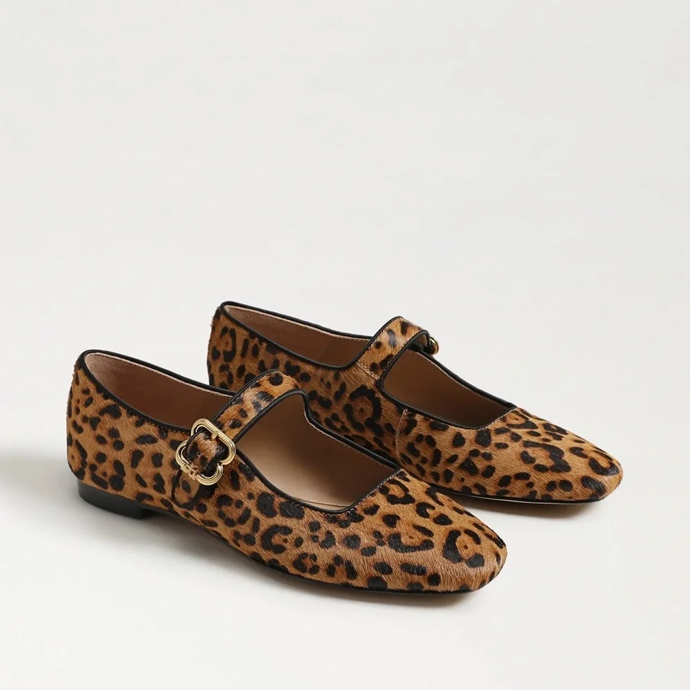 Sam Edelman Leopard Brahma Hair Leather Ballet Flats 7 1/2 NWT - Picture 2 of 14